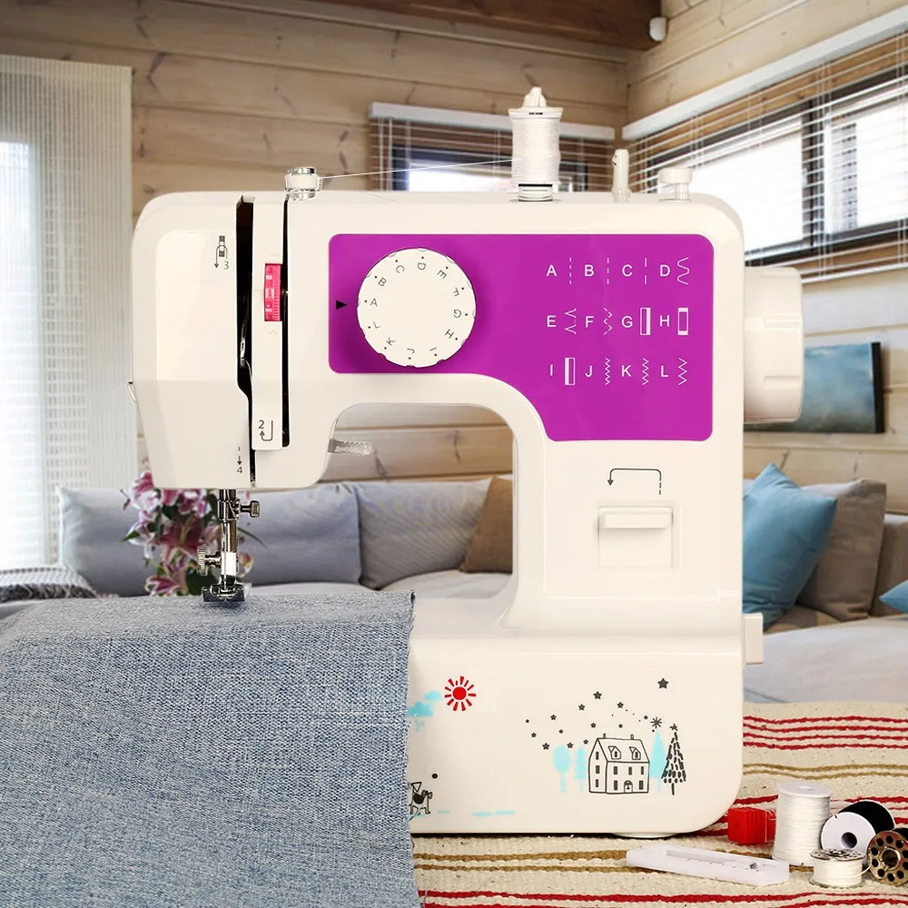 Mini Household Sewing Machine with 12 Different Stitches EU US Plug Adjustable Speed USB Socket 3 Color Sewing Machine for Home02