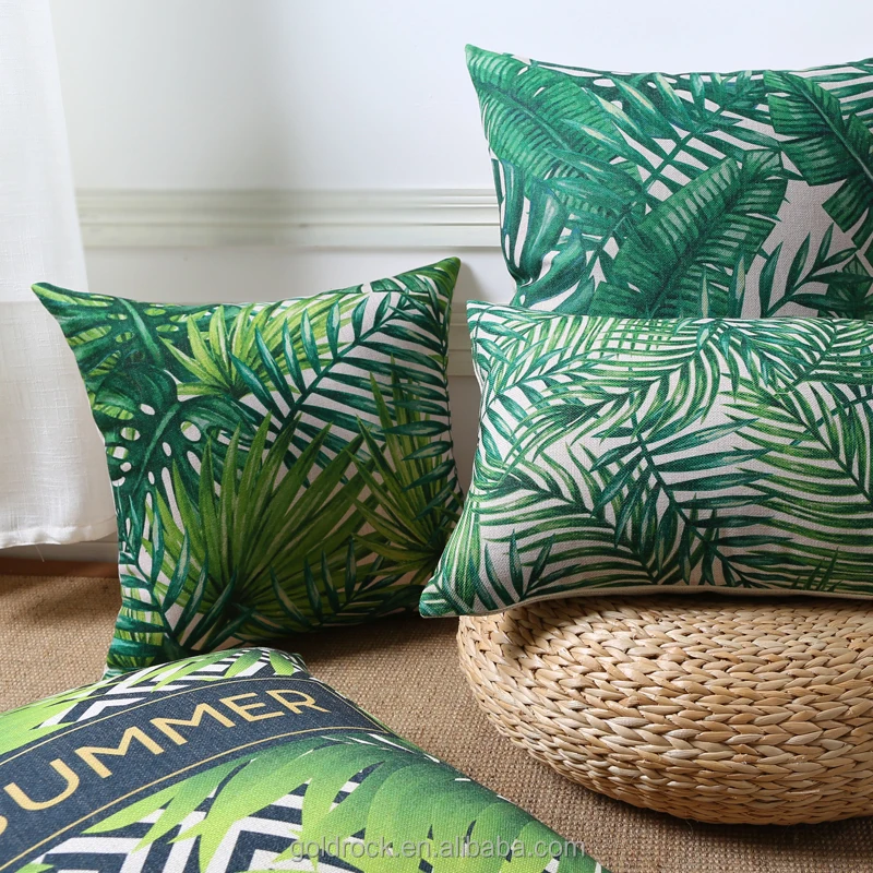 Hot sales Africa Tropical Plant printed pillow case Green Leaves digital printing pillow Decor sofa custom cushion
