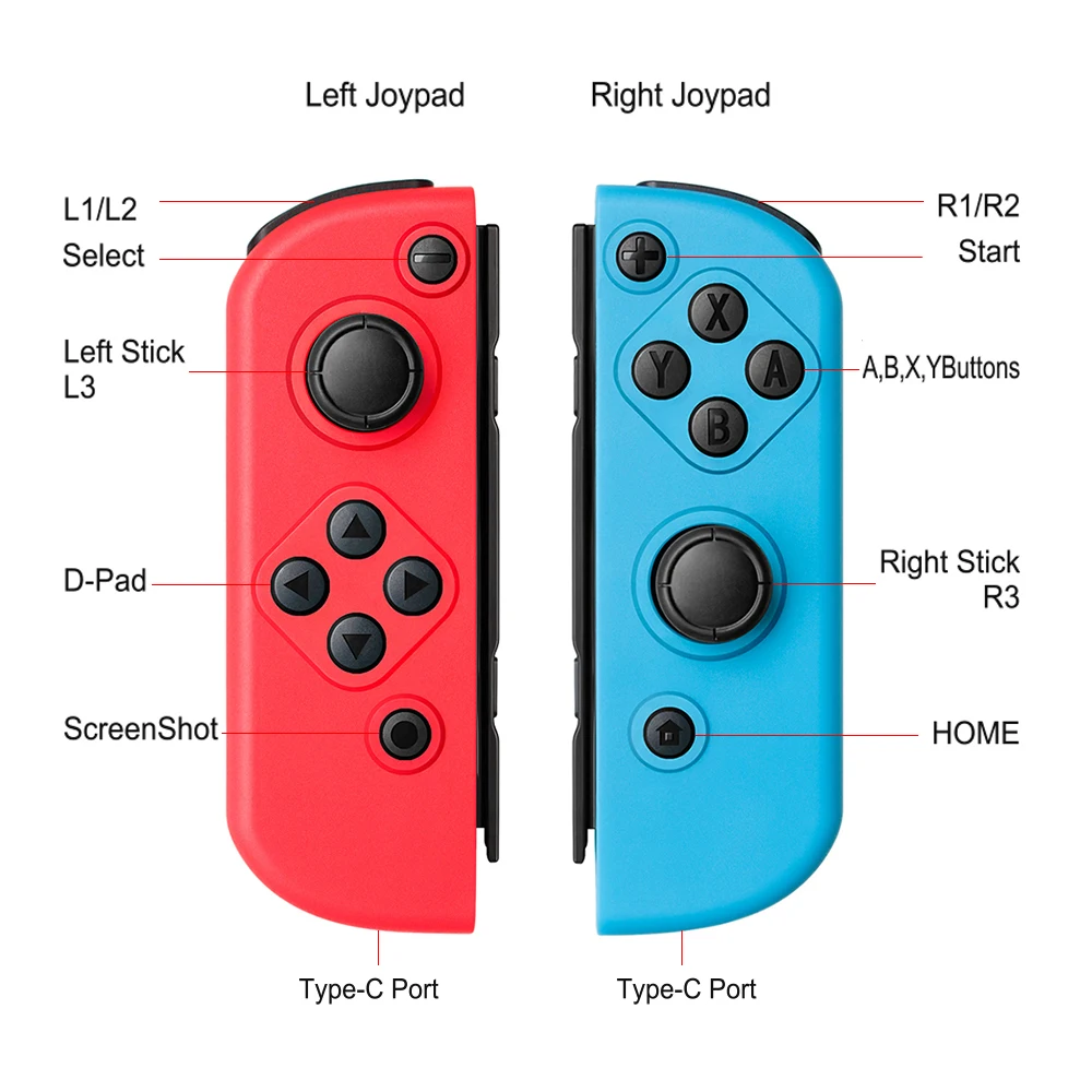 Mehrfarbige Bluetooth-Joy-Con-Controller für Nintendo Switch, Schwarz, Rot, Blau