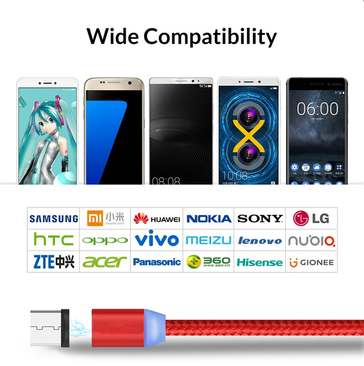 3.0A 3 in 1 Magnetic USB Cable Fast Charge Sync Data Magnet Braided Type C Charging Cable With Led Indicator Micro USB Cable - ANKUX.COM