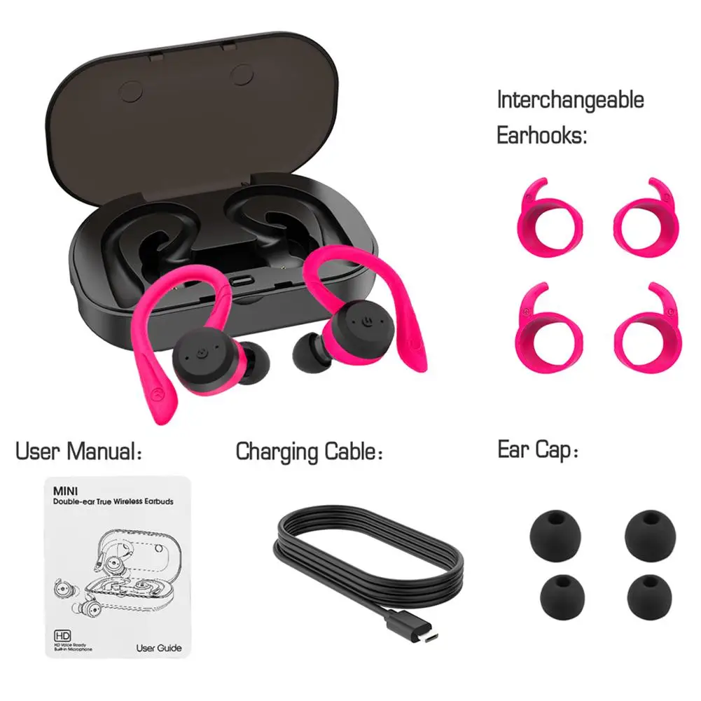BE1018 Bluetooth 5.0 TWS Wireless Earphone IPX7 Waterproof Ear-mounted In-ear Noise Reduction Ear Plugs With Micr Charging Box - ANKUX.COM