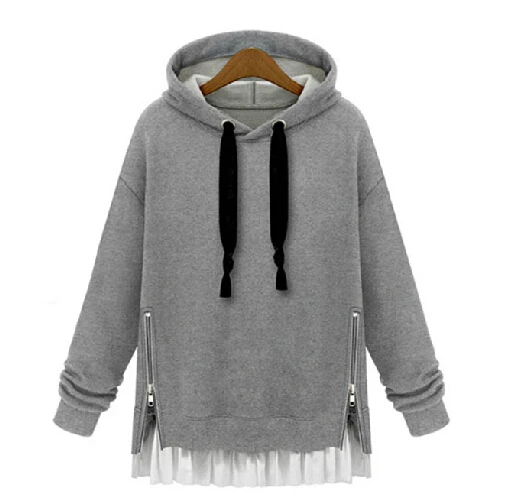 autumn winter new models European American style sweatshirts women medium-long sections loose plus size flouncing hoodies S1175