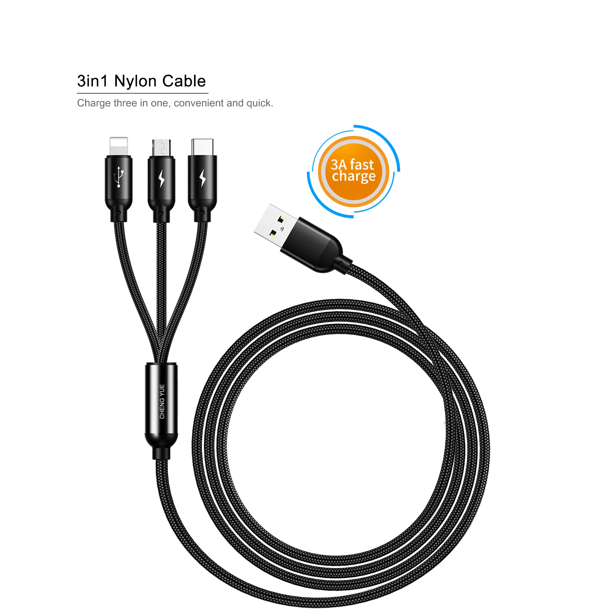 Best selling products tpe micro type c data line nylon braided cover 3 in 1 charging cable, Costomize
Best selling products tpe micro type c data line nylon braided cover 3 in 1 charging cable, Costomize
