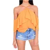 Women Sexy Blouses Off Shoulder Ruffle Sleeve Plain Chiffon Shirts