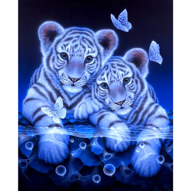 5D DIY diamante pintura completa circular de diamante pintura Tigres y mariposa 3D bordado Cruz puntada del mosaico pintura