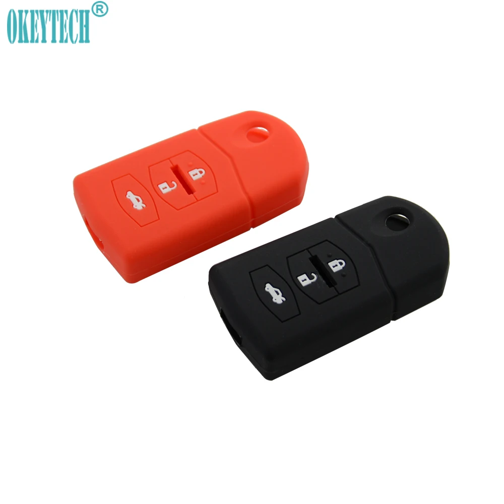 OkeyTech 1PC Car-cover Silicone Key Case Cover Holder Protect For Mazda 2 3 5 6 RX8 MX-5 Flip Key Fob Case Cover Shell BlackRed