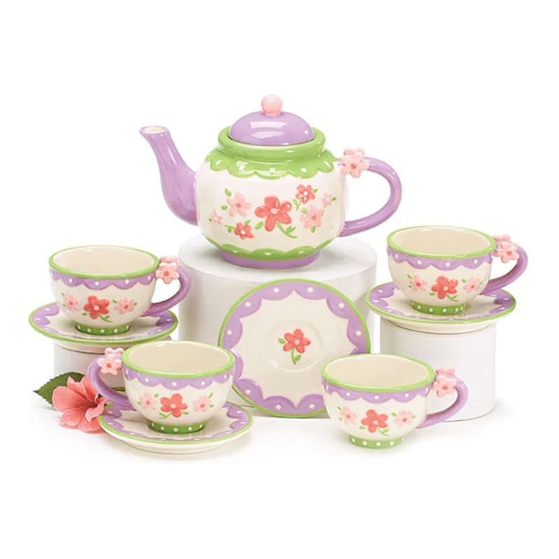 Decorative flowers gift tea cup and pot ceramic Tea Set