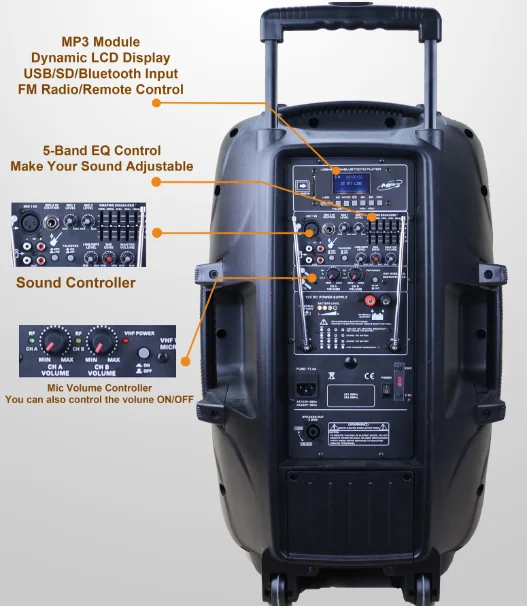 PAPJ-15AUC 15 inch portable wireless amplifier rechargeable speaker box - ANKUX.COM