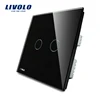 Livolo Modern Black Crystal Tempered Glass Panel Two Gang Switch VL-C302-62
