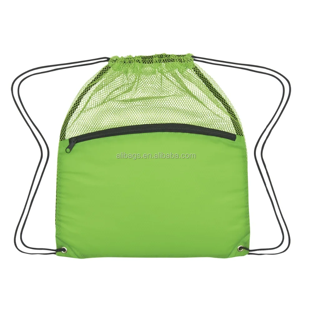 mesh sports pack with zippered pocket drawstring bags