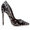 Hot selling Women Stilettos elegant golden embroidery black Thin High Heels Party Wear Pointed Toe Dress Pumps shoes