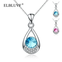 

ELBLUVF 925 Sterling Silver Fancy Womens Blue Pink Zircon Waterdrops Crystal Pendant Jewellery For Christmas Gift