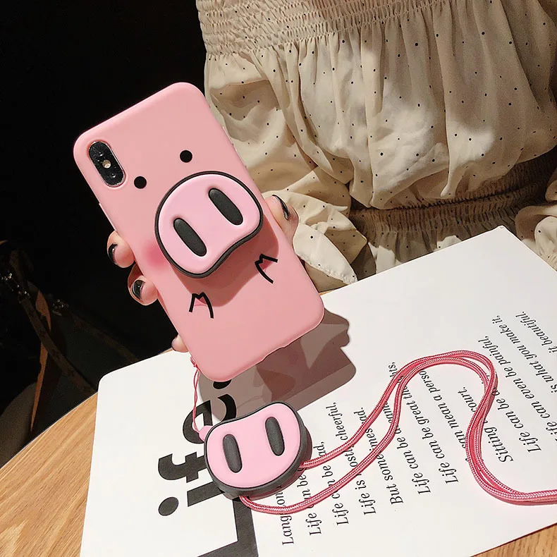 With bracket and sling Cute Cartoon Pig Phone Case For iphone X XS Max XR Case For 8 plus Cover Funny Nose TPU Soft Cases Capa
With bracket and sling Cute Cartoon Pig Phone Case For iphone X XS Max XR Case For 8 plus Cover Funny Nose TPU Soft Cases Capa