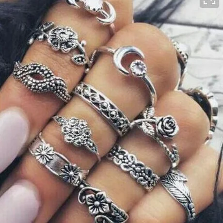 11 Pieces/set Vintage Silver Golden Leaf Flower Moon And Sun Ring Set, Silver;golen
11 Pieces/set Vintage Silver Golden Leaf Flower Moon And Sun Ring Set, Silver;golen