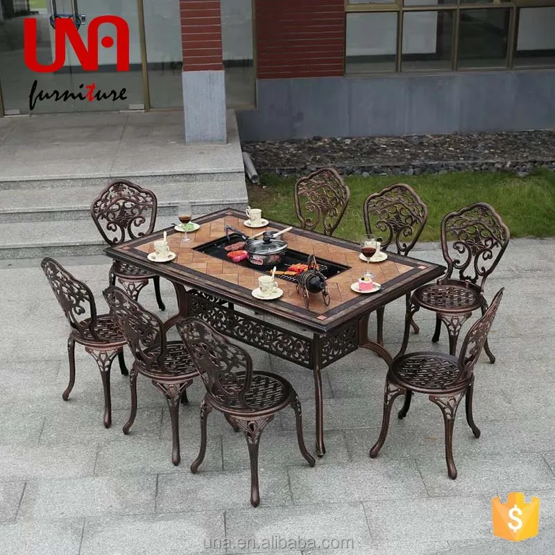<strong>dining</strong> metal long square table and chairs gardern outdoor marble