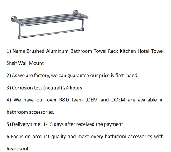 Brushed Aluminum Bathroom Towel Rack Kitchen Hotel Towel Shelf Wall Mount