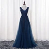 V Neck Cap Sleeve Vintage Lace Appliques Beaded Navy Blue Bridesmaid Dresses Women Formal Party Gowns