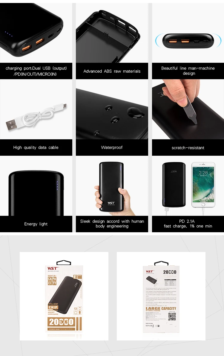 Shenzhen Factory wholesale design portable charger super capacitor 20000mah mobile USB pd power bank - ANKUX.COM