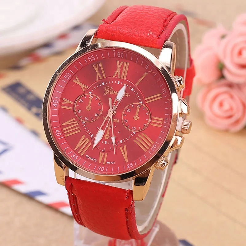 

Women Men Casual Geneva Watches Roman Numeral Watch For Couple PU Leather Quartz Wristwatches Relogio Clock, 14 colors