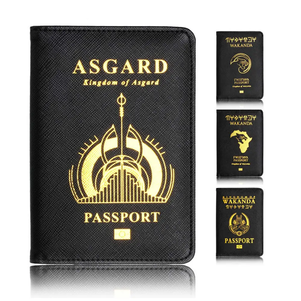 Wholesale 6 Designs RFID Lock Wakanda Forever Black Panther ASGARD Leather Passport Holder With Ticket and ID Card Slots
Wholesale 6 Designs RFID Lock Wakanda Forever Black Panther ASGARD Leather Passport Holder With Ticket and ID Card Slots