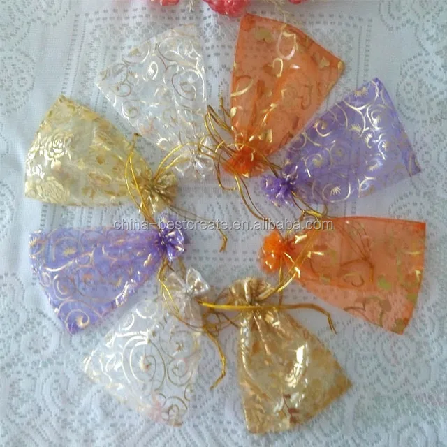 christmas gift promotional pouches drawstring pattern organza