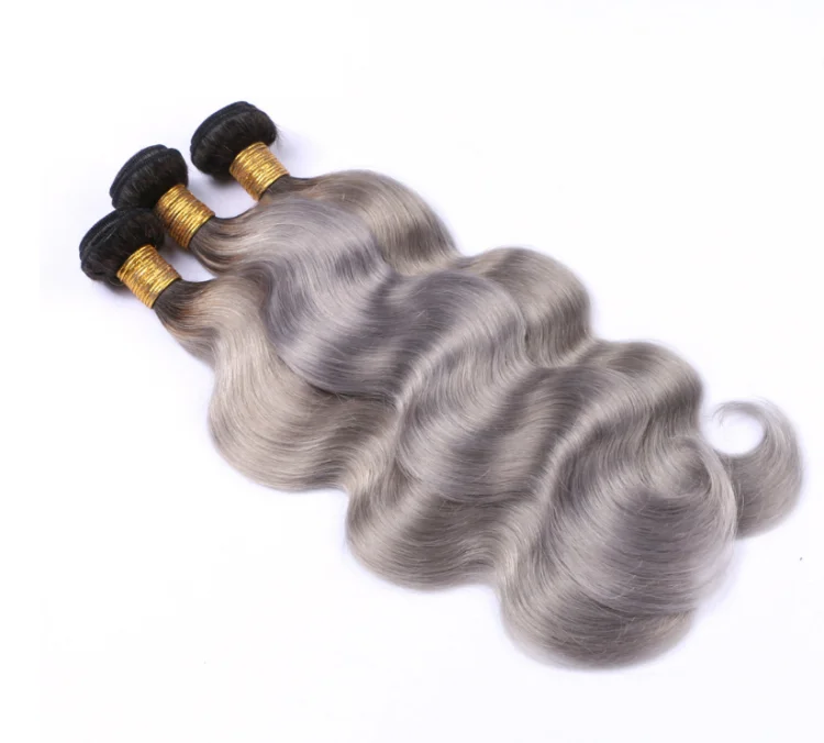 Unprocessed Silver Hair Extensions Grey 27 Piece Sew In Human Hair