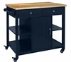 Kitchen Islands Cart on Wheels with Natural Rubber Wood Top, Utility Wood Kitchen Cart with Storage and Drawers, Easy Assembly -