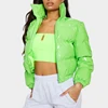Lime neon green shiny winter long women puffer sleeve jackets coats