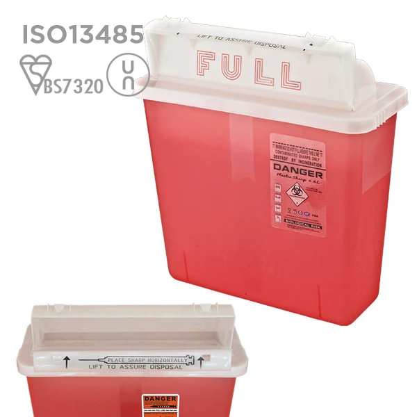 Wall Mounted 4.6L Medical Sharps Container For Bihazard Syringes And Needle Collection Bins