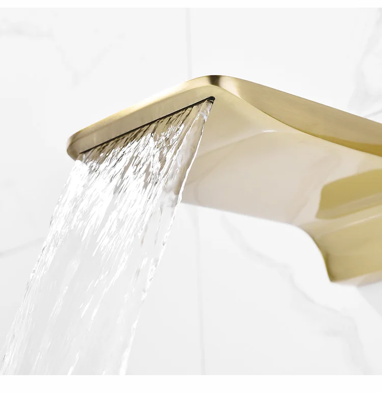 Brushed gold Bathtub Shower Faucet Brass Material Waterfall Bathtub Tap Mixer Set
