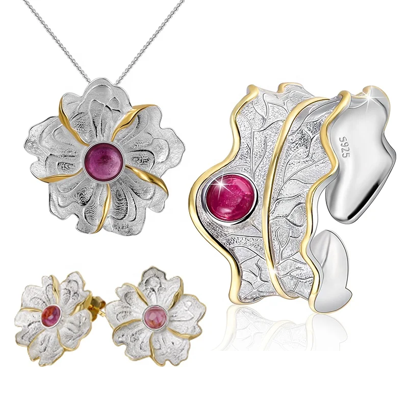 Hot Sale Fashion 925 Sterling Silver with 18k gold plating Natural Stone flower leaf earring ring necklace Jewelry Set for Women
Hot Sale Fashion 925 Sterling Silver with 18k gold plating Natural Stone flower leaf earring ring necklace Jewelry Set for Women