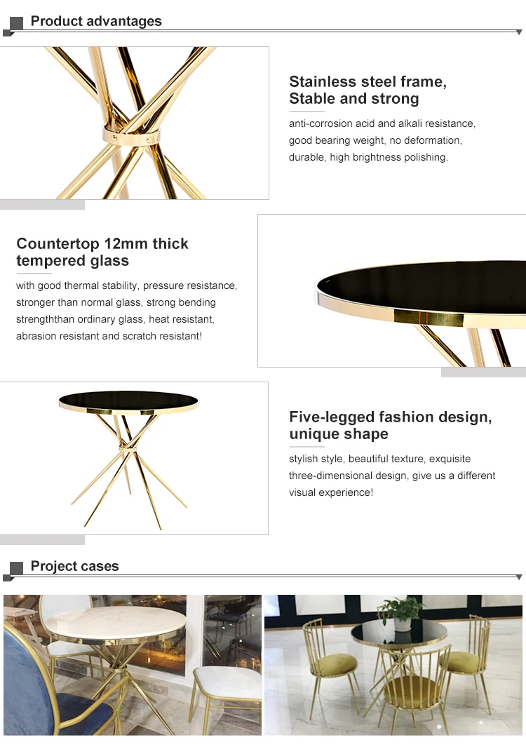 Modern gold glass top stainless steel round dining table