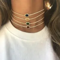 

2019 fashion women diamond jewelry colorful birthstone thin tennis chain choker necklace for women