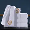 luxury 3 piece hotel 100% cotton white adult bath towel set 5 star embroidery towel with logo