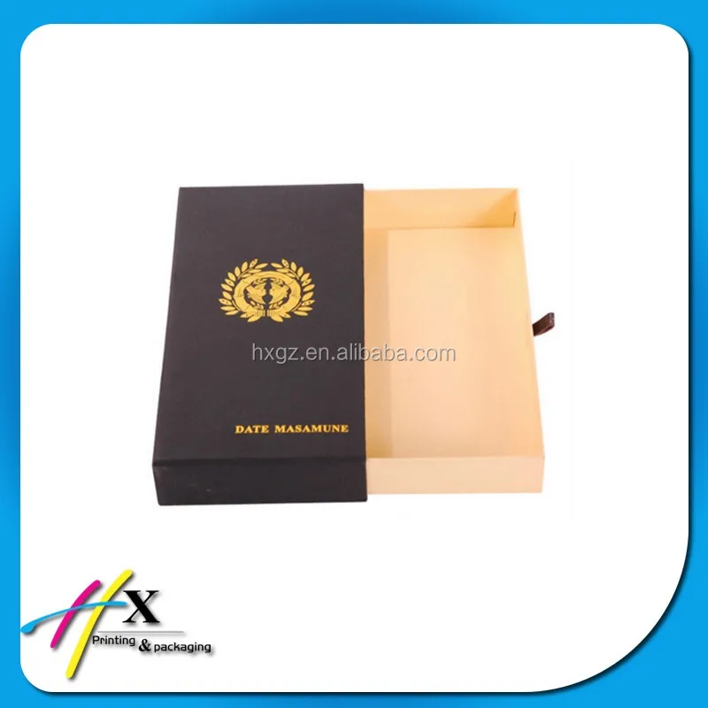 black rigid drawer box with golden foil stamping logo usage gift