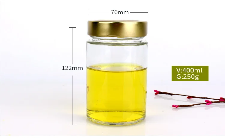 400ml clear round airtight glass honey food storage jars screw metal high lid