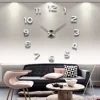 silver color 3D DIY large mirror wall sticker clock diy wall clock kits luxury home decor wall clocks
