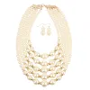 Women Elegant Jewelry Set White Pearl Bead Cluster Collar Bib Choker Necklace and Earrings Suit