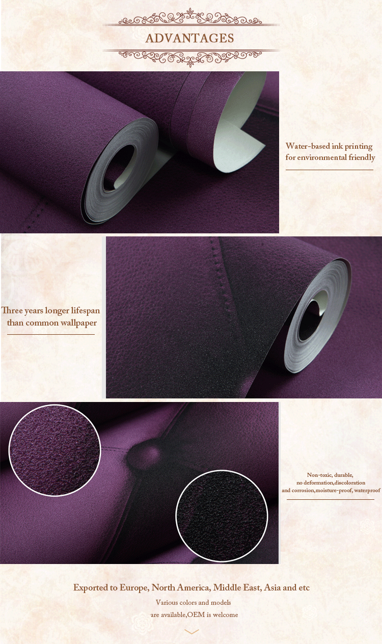 Cheap Free samples modern pure purple color wall paper wallpaper
