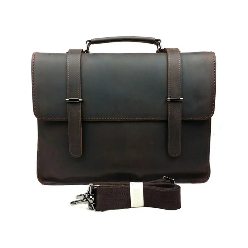 Vintage Retro Casual 100% Crazy Horse Genuine Cowhide Leather Briefca Men Business Handbag Shoulder Messenger Bag For Men's Bags
