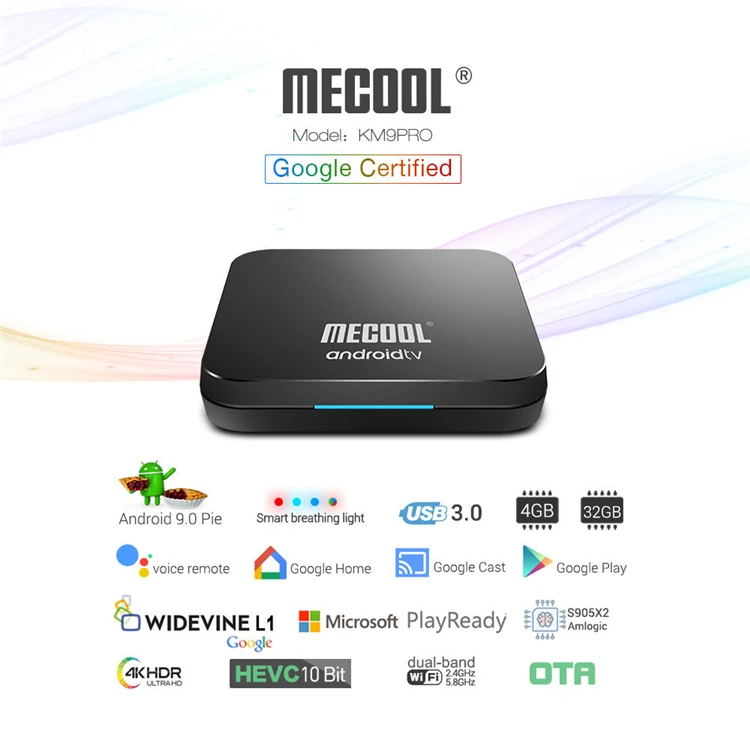 MECOOL KM9 Pro Voice Control TV Box Google Certificated Amlogic S905X2 Android 9.0 4GB DDR4 32GB ROM 2.4G / 5G WiFi BT 4.1 4ק