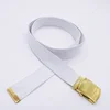 Good Manufacture Supplier Custom Cotton Polyester White Canvas Fabric Web belt with Brass Golden buckle