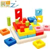 OEM wholesale Children's wooden blocks 3-dimensional puzzle geometric shape educational toys color shape paired building block