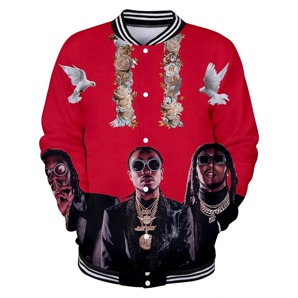 Hot sale US Migos drop shipping custom logo 3D print baseball jackets uniform for men and women.
Hot sale US Migos drop shipping custom logo 3D print baseball jackets uniform for men and women.