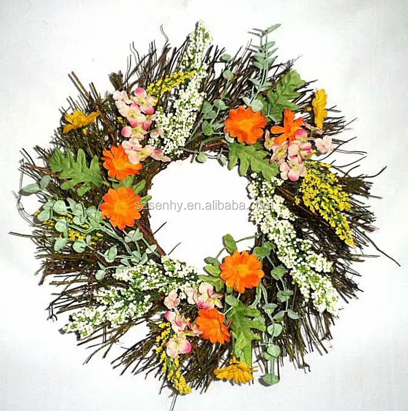 Popular Willow Wreath Decoration Spring Artificial Flower Wreath