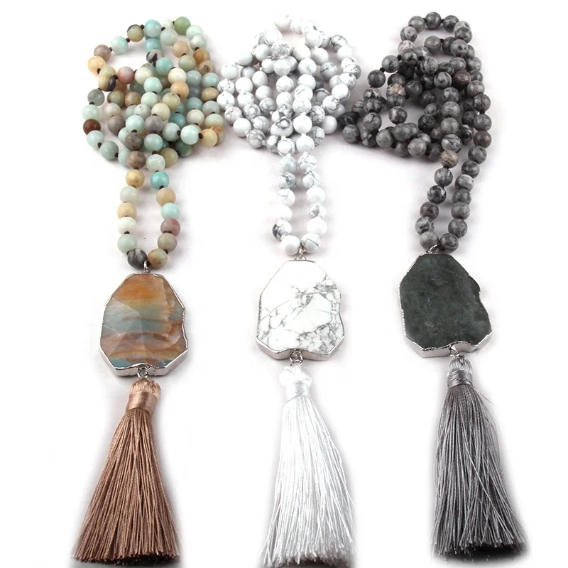 8mm Women Natural Map Amazonite Stone knotted necklace Irregular Stone Pendant Link Beige Tassel Necklace, Natural stone
8mm Women Natural Map Amazonite Stone knotted necklace Irregular Stone Pendant Link Beige Tassel Necklace, Natural stone