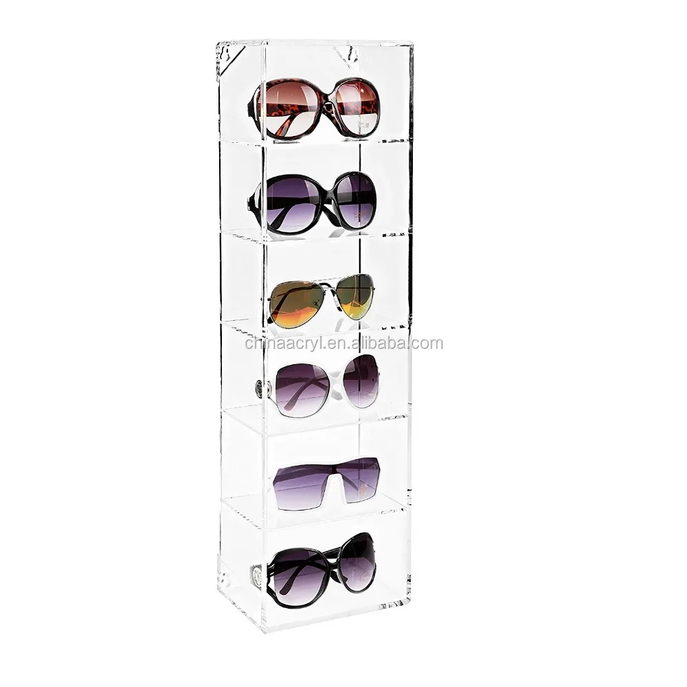 Modern Clear Acrylic Wall Mounted Storage Organizer Rack / 6 Shelf Sunglasses Eyewear Display Case