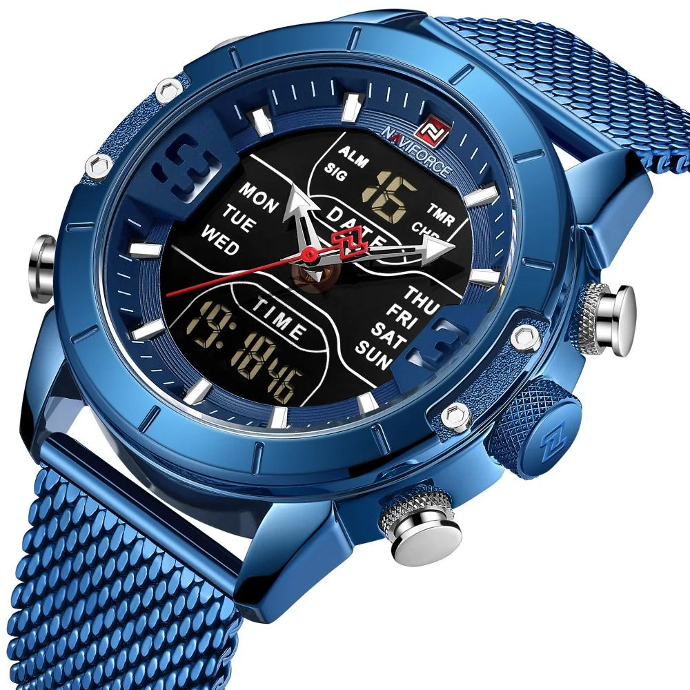 

NAVIFORCE 9153 Watch Top Luxury Full Steel Business Watches Men Wrist Digital Quartz Dual Display Wristwatches Relogio Masculino, 5-color