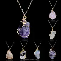 Natural Stone Necklace Wire Wrapped Pendant