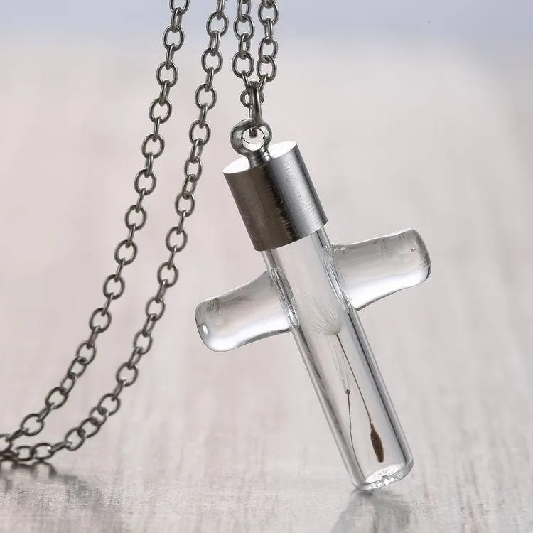 New Arrival Jewelry Mini Glass Cross Crystal Bottle Real Dandelion Pendant Vial Necklace for Women Gift
New Arrival Jewelry Mini Glass Cross Crystal Bottle Real Dandelion Pendant Vial Necklace for Women Gift